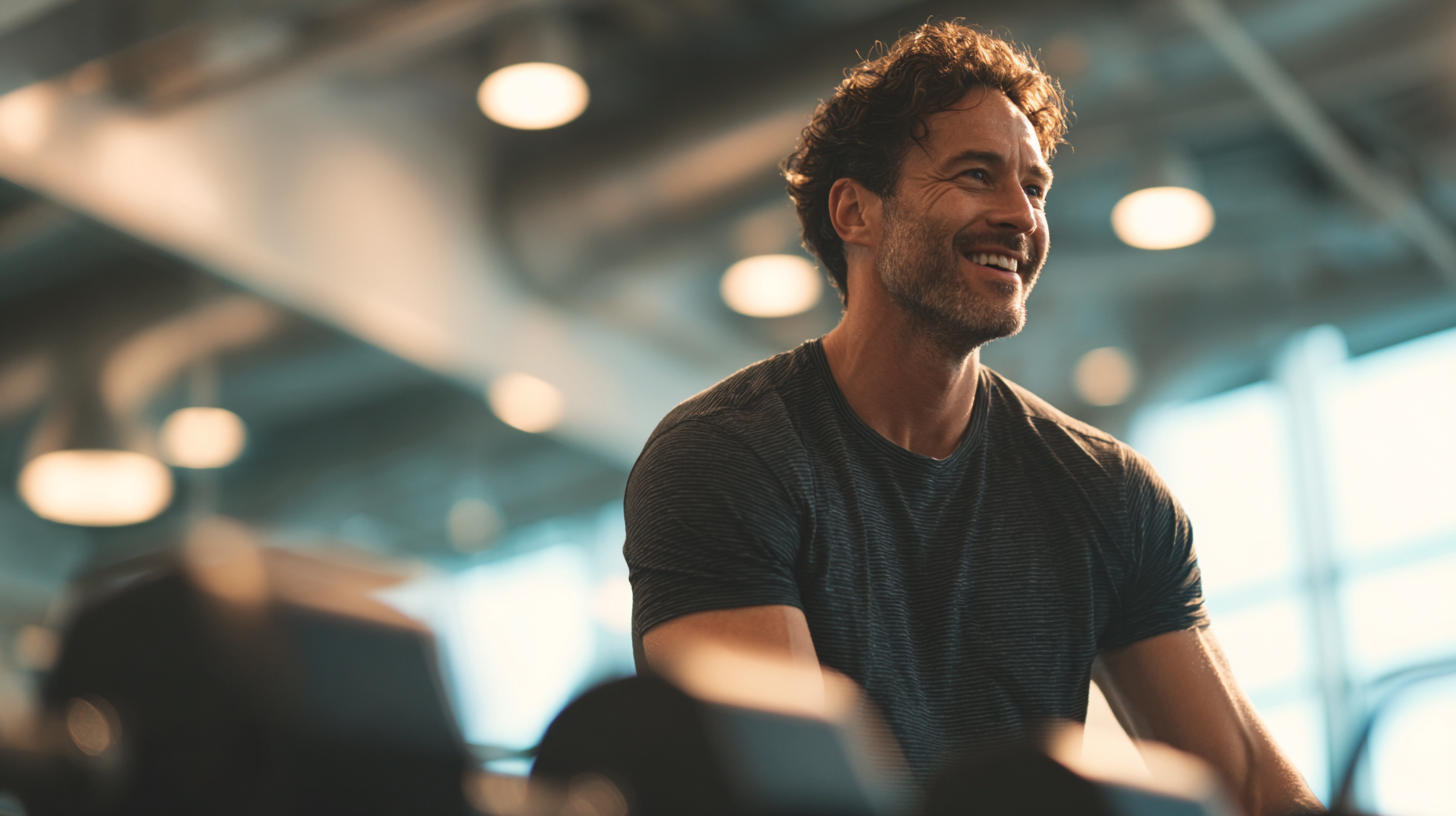 Чоловік з задоволенням проводить час на тренуванні